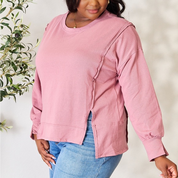 NEW Culture Code PLUS + REG Size Rose Pink Oversized Exposed Seam Sweatshirt Top - Picture 7 of 9